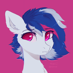 Size: 2000x2000 | Tagged: safe, artist:vitani, oc, oc only, pony, bust, eyebrows, eyebrows visible through hair, pink background, portrait, simple background, solo