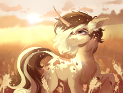 Size: 2646x2000 | Tagged: safe, artist:vitani, oc, oc only, pony, unicorn, curved horn, horn, male, outdoors, solo, stallion