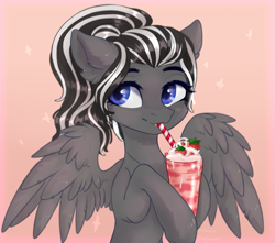 Size: 2259x2000 | Tagged: safe, artist:vitani, oc, oc only, pegasus, pony, drink, drinking, drinking straw, food, milkshake, solo, spread wings, strawberry, wings