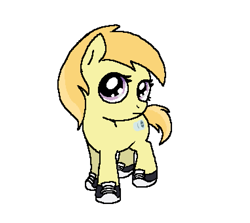 Size: 763x680 | Tagged: safe, artist:myra, noi, earth pony, g4, clothes, converse, female, filly, foal, head tilt, looking at you, shoes, simple background, solo, stare, white background