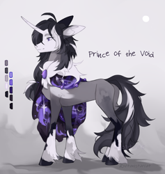 Size: 1794x1896 | Tagged: safe, artist:vitani, oc, oc only, pony, unicorn, cape, clothes, curved horn, fetlock tuft, horn, reference sheet, solo, unshorn fetlocks