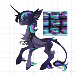 Size: 1400x1400 | Tagged: safe, artist:vitanistarcat, oc, oc only, pony, unicorn, abstract background, adoptable, chest fluff, curved horn, horn, leonine tail, solo, tail