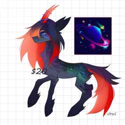 Size: 1400x1400 | Tagged: safe, artist:vitanistarcat, oc, oc only, pony, abstract background, adoptable, chest fluff, fetlock tuft, horns, solo