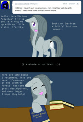 Size: 479x700 | Tagged: safe, oc, oc:vicious chord, earth pony, ask, book, female, inky pie, library, tumblr