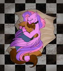 Size: 1280x1461 | Tagged: safe, artist:shamy-crist, oc, oc only, classical hippogriff, hippogriff, pony, unicorn, cuddling, duo, duo male and female, female, horn, male, straight