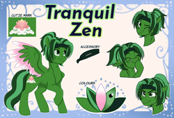 Size: 3300x2250 | Tagged: safe, artist:rutkotka, oc, oc only, oc:tranquil zen, pegasus, pony, angry, bust, color palette, colored wings, commission, commissioner:legionofblues, cutie mark, female, giggling, headband, mare, mare oc, multicolored wings, one eye closed, pegasus oc, portrait, reference sheet, smiling, wings, wink