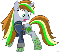 Size: 8000x7062 | Tagged: safe, artist:starlessnight22, oc, oc only, oc:littlepip, pony, unicorn, fallout equestria, g4, clothes, cutie mark, fallout, fanfic, fanfic art, female, hooves, horn, jumpsuit, mare, open mouth, pipbuck, rainbow power, rainbow power-ified, show accurate, simple background, solo, transparent background, vault suit