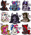 Size: 3962x4452 | Tagged: safe, artist:sexygoatgod, oc, oc only, oc:doomy gloomy, oc:fairy wings, oc:fire flight, oc:flip flap, oc:muck magic, oc:peppy step, oc:second strike, oc:sound sleep, oc:tootsie tulip, bat pony, earth pony, pegasus, pony, unicorn, adoptable, angry, bags under eyes, bat pony oc, blue eyes, brown eyes, chibi, coat markings, colored hooves, colored horn, colored sclera, colored underhoof, colored wings, colored wingtips, derp, ear tufts, earth pony oc, eyes closed, female, floppy ears, folded wings, freckles, group, heart, heart eyes, heterochromia, hoof heart, hooves, horn, lip bite, mare, no pupils, one eye closed, pegasus oc, pigtails, purple eyes, round ears, scowl, sitting, socks (coat markings), spread wings, tongue out, two toned wings, underhoof, unicorn oc, white pupils, wingding eyes, wings, yellow sclera