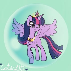 Size: 894x894 | Tagged: safe, artist:catscat112, twilight sparkle, alicorn, pony, g4, :o, bubble, crown, cute, female, in bubble, jewelry, multicolored hair, open mouth, regalia, twiabetes, twilight sparkle (alicorn)