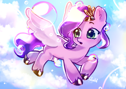 Size: 3508x2480 | Tagged: safe, artist:izuchi, pipp petals, pegasus, pony, g5, flying, solo