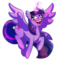 Size: 1000x1100 | Tagged: safe, artist:royalbabble, twilight sparkle, alicorn, pony, g4, blush sticker, blushing, ear fluff, female, glowing, glowing horn, horn, mare, open mouth, open smile, signature, simple background, smiling, solo, spread wings, transparent background, twilight sparkle (alicorn), wings