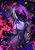 Size: 2224x3175 | Tagged: safe, artist:iheyyasyfox, oc, oc only, oc:silvia, oc:stella alba nyx, alicorn, hybrid, pony, abstract background, bust, chaos, curved horn, duo, duo female, eye clipping through hair, female, frown, high res, horn, interspecies offspring, mare, offspring, parent:discord, parent:flash sentry, parent:princess celestia, parent:twilight sparkle, parents:dislestia, parents:flashlight, trippy