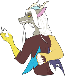 Size: 861x1009 | Tagged: safe, artist:shortbred, discord, draconequus, g4, g5, spoiler:g5comic, grin, long beard, long nails, looking back, mischievous, old man discord, sharp nails, simple background, smiling, solo, transparent background, white hair