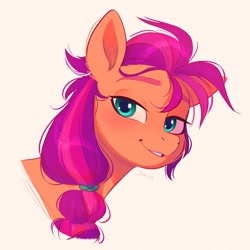 Size: 3000x3000 | Tagged: safe, artist:imalou, sunny starscout, earth pony, pony, g5, bust, female, looking at you, mare, portrait, smiling, smiling at you, solo