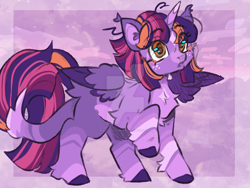 Size: 1280x960 | Tagged: safe, artist:pixiecloud248, twilight sparkle, alicorn, pony, g4, alternate design, colored hooves, colored wings, deviantart watermark, eye clipping through hair, fetlock tuft, fluffy, hooves, leonine tail, obtrusive watermark, solo, tail, twilight sparkle (alicorn), two toned wings, watermark, wings