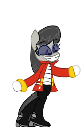 Size: 774x1182 | Tagged: safe, artist:turnerloquendero, octavia melody, earth pony, pony, g4, bipedal, bolt, boots, clothes, doctor eggman, dr. stringmare, female, glasses, gloves, jacket, mare, pants, raised hoof, shoes, simple background, smiling, solo, sonic the hedgehog, sonic the hedgehog (series), transparent background, wide smile