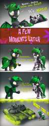 Size: 2920x7382 | Tagged: safe, artist:mister-karter, oc, oc only, oc:dagger strike, oc:razor strike, bat pony, changeling, comic, duo, gradient background, horn, metamorphosis, mini comic, multiple horns, slit pupils, talking, tank (vehicle), text