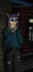 Size: 805x1744 | Tagged: safe, artist:necromarecy, maud pie, earth pony, anthro, g4, cigarette, smoking, solo