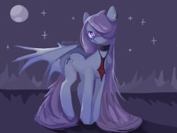 Size: 1024x768 | Tagged: safe, artist:invisib1e_ez, oc, oc only, pony, undead, vampire, vampony, choker, clothes, ear piercing, earring, female, full moon, jewelry, mare, moon, necktie, night, piercing, solo