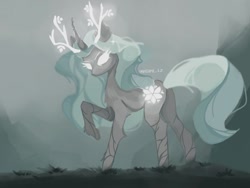 Size: 1024x768 | Tagged: safe, artist:invisib1e_ez, oc, oc only, pony, antlers, curved horn, glowing, glowing eyes, horn, solo