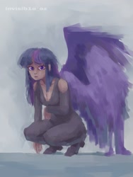 Size: 1536x2048 | Tagged: safe, artist:invisib1e_ez, twilight sparkle, human, g4, breasts, cleavage, female, humanized, solo, winged humanization, wings