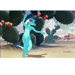 Size: 2000x2000 | Tagged: safe, screencap, princess ember, dragon, anthro, friendship is magic, g4, my little pony: friendship is magic, cactus, caption, dancing, desert, dragoness, female, image macro, it had to be you, looney tunes, photo, solo, text