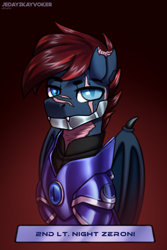 Size: 2000x3000 | Tagged: safe, artist:jedayskayvoker, oc, oc:nightzeroni, bat pony, armor, bat pony oc, eye scar, facial scar, handsome, male, scar, solo, solo male