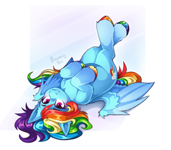 Size: 2921x2554 | Tagged: safe, artist:buvanybu, rainbow dash, g4, looking at you, lying down, on back, solo