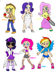 Size: 1024x1325 | Tagged: safe, artist:ladydestinyweb, applejack, fluttershy, pinkie pie, rainbow dash, rarity, twilight sparkle, human, titan, .mov, apple.mov, dress.mov, magic.mov, party.mov, shed.mov, swag.mov, g4, alcohol, apple, chainsaw, closed mouth, clothes, cute, dashabetes, diapinkes, dress, drink, drunk, fatity, female, flutterguine, fluttershed, food, gigadash, goggles, grin, hooker pie, horn, horned humanization, humanized, jackabetes, jappleack, lab coat, lips, long sleeves, mane six, murdershy, muscles, pants, pony.mov, rainbow swag, rainbow-titan, rainbuff dash, raribetes, rarimoney, scientist, shirt, shoes, shyabetes, simple background, slaverty, smiling, swag, tampon pie, transparent background, twiabetes, twilight sparklestein, winged humanization, wings