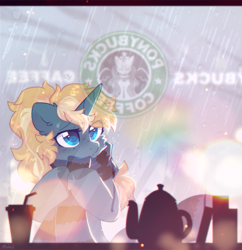 Size: 1965x2034 | Tagged: safe, artist:mirtash, oc, oc only, oc:maple parapet, pony, unicorn, horn, rain, solo