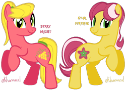 Size: 800x568 | Tagged: safe, artist:kharmacal, berry bright, star surprise, pony, g2, g3, g4, base used, duo, g2 to g4, g3 to g4, generation leap, green eyes, not an oc, pixel-crisp art, simple background, transparent background, two toned hair