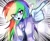 Size: 1567x1299 | Tagged: safe, artist:pulse, rainbow dash, human, equestria girls, g4, anime, clothes, ear piercing, female, fingerprint, looking at you, necktie, open mouth, piercing, pointing, solo, speed lines