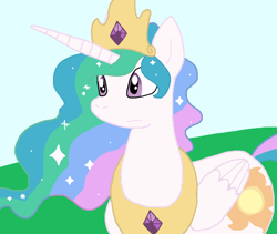 Size: 1064x899 | Tagged: safe, artist:cmara, princess celestia, alicorn, pony, g4, female, jewelry, outdoors, regalia, solo