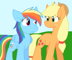 Size: 1025x866 | Tagged: safe, artist:cmara, applejack, rainbow dash, earth pony, pegasus, pony, g4, duo, duo female, female, lesbian, ship:appledash, shipping