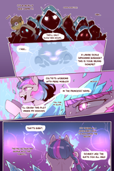 Size: 960x1440 | Tagged: safe, artist:cold-blooded-twilight, twilight sparkle, cold blooded twilight, comic:cold storm, g4, alternate design, clothes, comic, dialogue, fangs, glowing, glowing eyes, robes, speech bubble, sweat