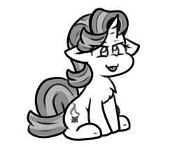 Size: 944x792 | Tagged: safe, artist:zutcha, starlight glimmer, earth pony, pony, g4, :p, black and white, chest fluff, cute, eyebrows, eyebrows visible through hair, female, floppy ears, glimmerbetes, grayscale, mare, monochrome, simple background, sitting, solo, tongue out, white background