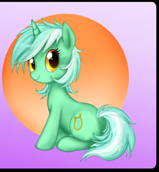 Size: 415x448 | Tagged: safe, artist:mn27, lyra heartstrings, pony, unicorn, g4, butt, cropped, female, horn, looking at you, mare, plot, sitting, smiling, smiling at you, solo