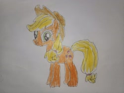 Size: 4000x3000 | Tagged: safe, artist:heydude5321, applejack, earth pony, g4, applejack's hat, cowboy hat, female, freckles, hat, mare, solo, traditional art