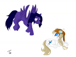 Size: 1600x1200 | Tagged: safe, artist:blackmell, oc, oc only, earth pony, pegasus, pony, earth pony oc, flying, looking at each other, looking at someone, looking up, lying down, pegasus oc, prone, simple background, spread wings, tail, white background, wings