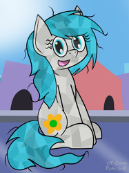 Size: 1280x1707 | Tagged: safe, artist:toonboy92484, oc, oc only, oc:marigold earth tulip hosta, crystal pony, earth pony, crystal empire, female, sitting, smiling, solo, solo female