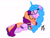 Size: 2000x1500 | Tagged: safe, artist:jesslmc16, izzy moonbow, sunny starscout, earth pony, pony, unicorn, g5, cuddling, duo, duo female, eyes closed, female, females only, horn, lesbian, lying down, mane stripe sunny, mare, ship:moonscout, shipping, signature, simple background, smiling, white background