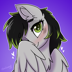 Size: 2000x2000 | Tagged: safe, artist:sonigiraldo, oc, oc only, oc:silver moon, pegasus, pony, blushing, chest fluff, ear fluff, female, heart, heart eyes, looking at you, mare, pegasus oc, smiling, smiling at you, wingding eyes, wings