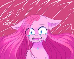 Size: 1391x1102 | Tagged: safe, artist:雪夢べにぃ, pinkie pie, earth pony, pony, g4, crying, pink background, pinkamena diane pie, screaming, simple background, solo