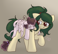 Size: 700x650 | Tagged: safe, artist:php193, oc, oc:myrtle remedy, oc:raevyn, earth pony, pegasus, cute, duo, female, mare, size difference, sleepy