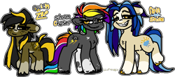 Size: 889x395 | Tagged: safe, artist:sexygoatgod, oc, oc only, oc:quick zap, oc:rain-or-shine, oc:storm chaser, earth pony, pony, female, mare, siblings, sisters, trio