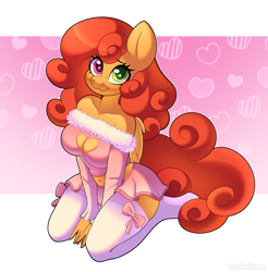 Size: 5482x5568 | Tagged: safe, artist:madelinne, oc, oc only, oc:soft melody, pegasus, anthro, bow, clothes, female, looking at you, mare, socks, solo