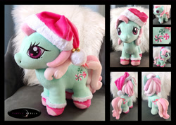 Size: 5280x3748 | Tagged: safe, artist:purplenebulastudios, minty, pony, g3, christmas, female, filly, foal, hat, holiday, indoors, irl, photo, plushie, santa hat, solo