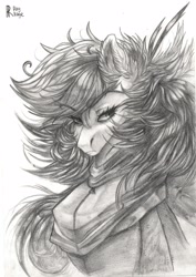 Size: 1810x2560 | Tagged: safe, artist:raychelrage, oc, oc only, oc:rachel rage, pegasus, black and white, grayscale, monochrome, pencil drawing, simple background, solo, traditional art, white background