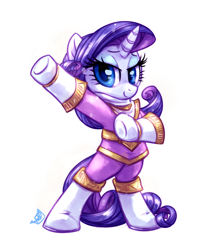 Size: 2000x2300 | Tagged: safe, artist:whitediamonds, rarity, pony, unicorn, g4, bedroom eyes, bipedal, chouriki sentai ohranger, clothes, crossover, eyeshadow, female, horn, looking at you, makeup, mare, power rangers, power rangers zeo, purple ranger, smiling, smiling at you, solo, super sentai