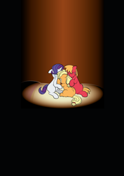 Size: 1920x2715 | Tagged: safe, artist:alexdti, applejack, big macintosh, rarity, earth pony, pony, unicorn, comic:how we met, comic:how we met (italian), g4, bed, colt big macintosh, crying, female, filly, filly applejack, filly rarity, horn, male, sad, younger